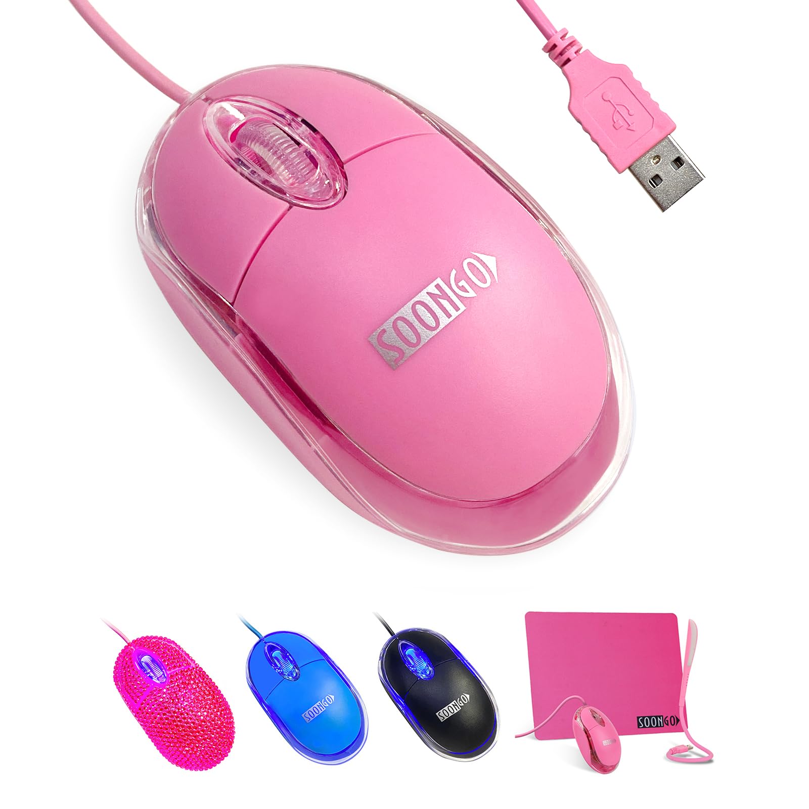 Pink Mini Mouse Computer Mouse Ergonomic Mouse with 1.5M Cable USB Mouse for Laptop PC Desktop mice Compatible with Windows Linux Mac fit for Office Business Home Kids and Lady by SOONGO