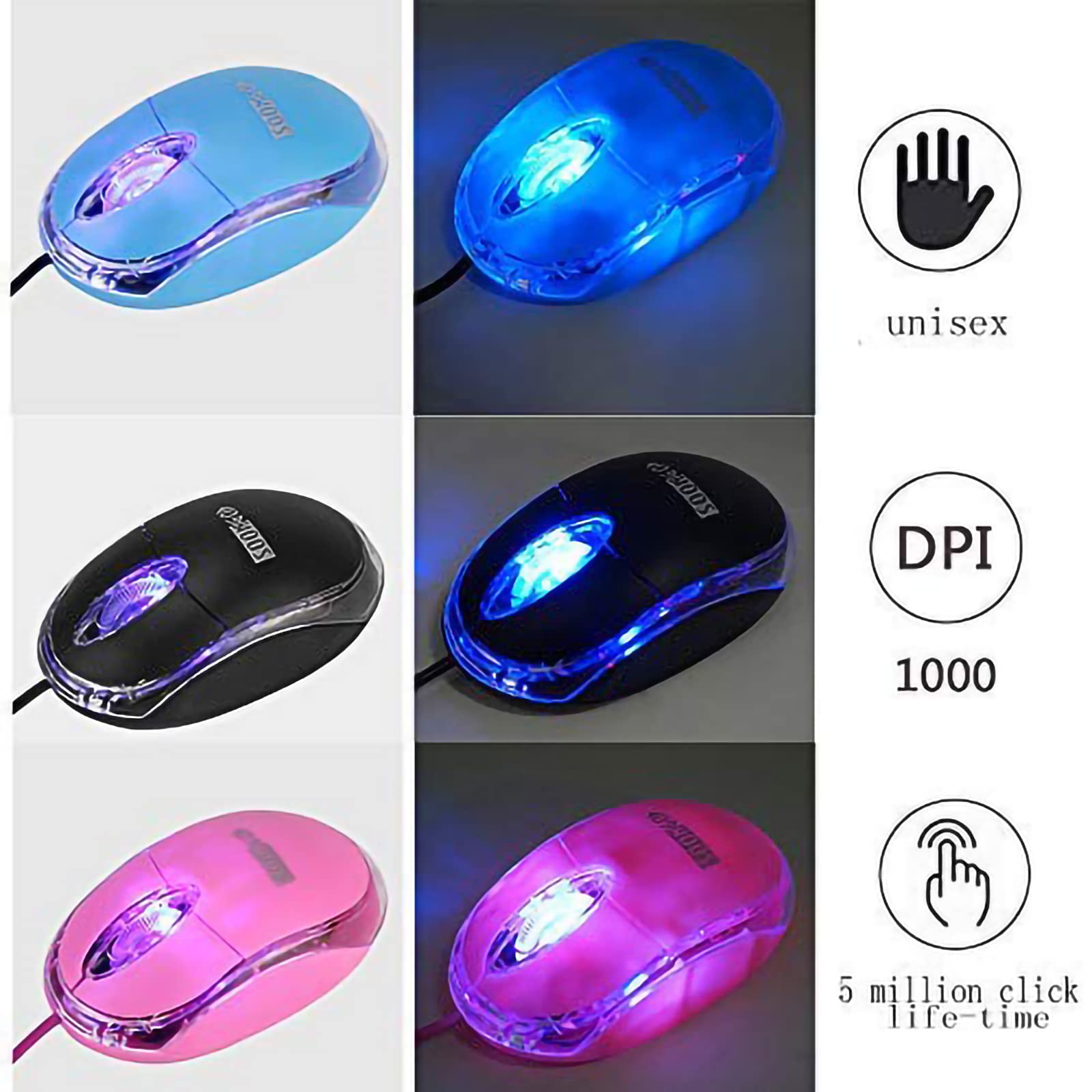 Pink Mini Mouse Computer Mouse Ergonomic Mouse with 1.5M Cable USB Mouse for Laptop PC Desktop mice Compatible with Windows Linux Mac fit for Office Business Home Kids and Lady by SOONGO