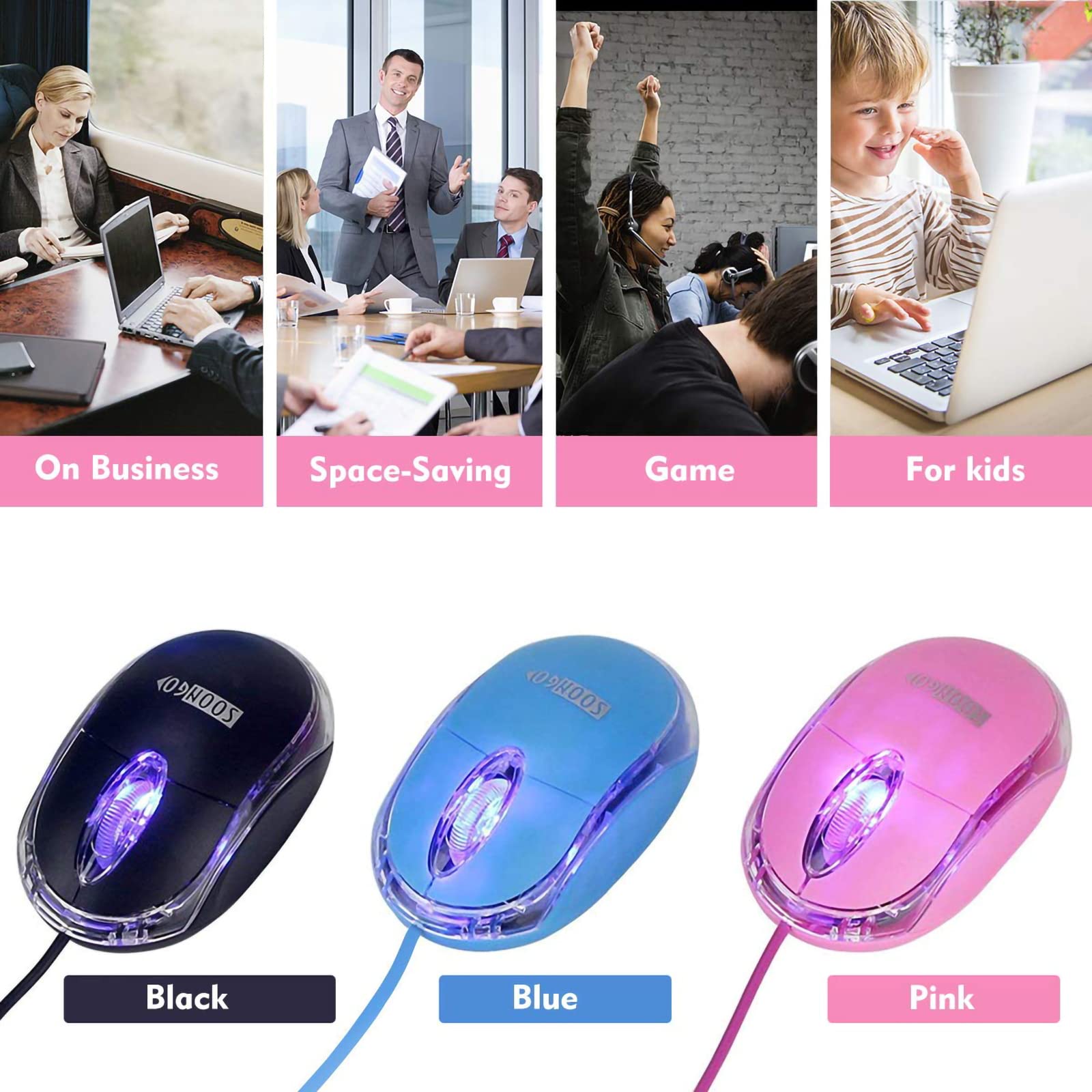 Pink Mini Mouse Computer Mouse Ergonomic Mouse with 1.5M Cable USB Mouse for Laptop PC Desktop mice Compatible with Windows Linux Mac fit for Office Business Home Kids and Lady by SOONGO