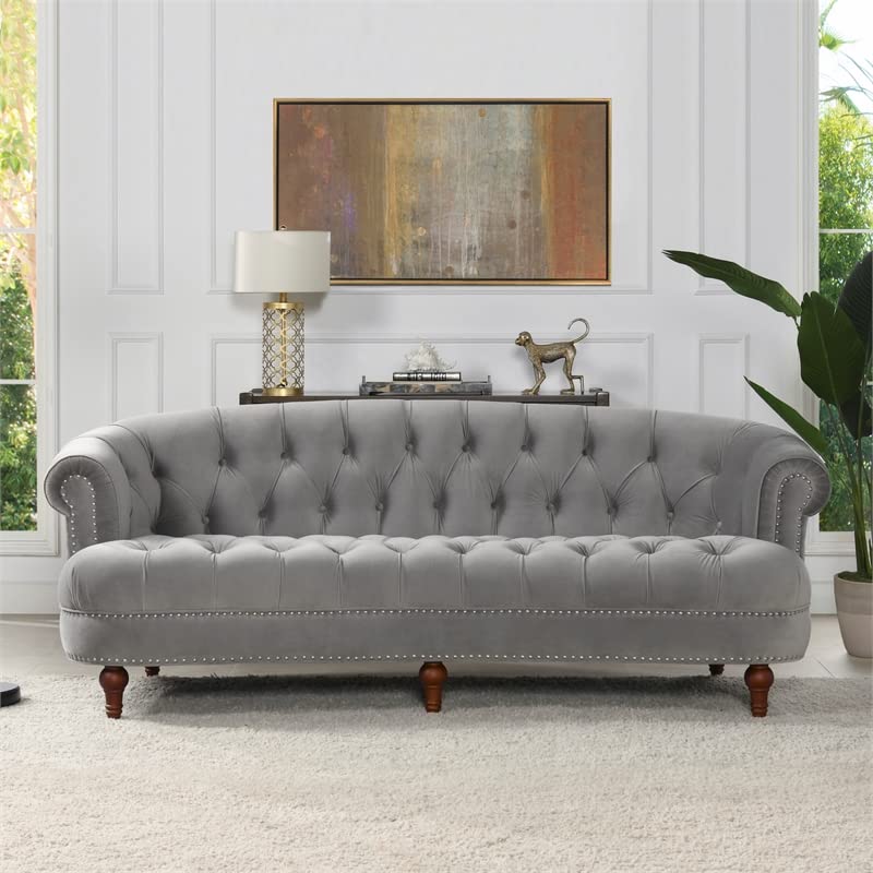 Jennifer Taylor Home La Rosa Victorian Chesterfield Tufted Sofa, Opal Grey Velvet