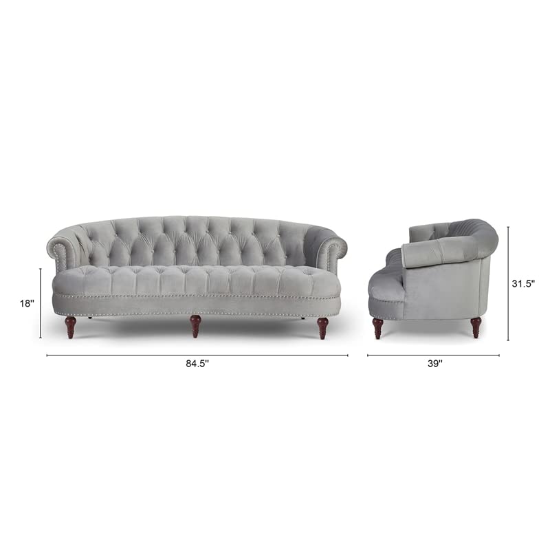 Jennifer Taylor Home La Rosa Victorian Chesterfield Tufted Sofa, Opal Grey Velvet