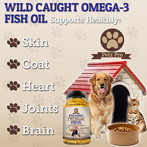 Omega 3 Wild Caught Fish Oil for Dogs EPA DHA, Higher in Omega 3 Fatty acids then Salmon oil, Pure No GMO, All Natural Food Supplement For Pet, 180 Softgels, 1000mg per capsule, No Mess No Smell!