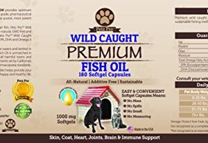 Omega 3 Wild Caught Fish Oil for Dogs EPA DHA, Higher in Omega 3 Fatty acids then Salmon oil, Pure No GMO, All Natural Food Supplement For Pet, 180 Softgels, 1000mg per capsule, No Mess No Smell!