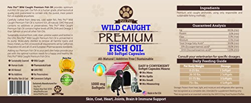 Omega 3 Wild Caught Fish Oil for Dogs EPA DHA, Higher in Omega 3 Fatty acids then Salmon oil, Pure No GMO, All Natural Food Supplement For Pet, 180 Softgels, 1000mg per capsule, No Mess No Smell!