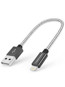 cablecreation 0.5 feet short iphone charger cable, [mfi certified] lightning to usb data sync cord, compatible with iphone 14/14 pro, airpods pro, iphone 13/13 pro/12, ipad pro, air, 0.15m black&white