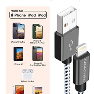 CableCreation 0.5 Feet Short iPhone Charger Cable, [MFi Certified] Lightning to USB Data Sync Cord, Compatible with iPhone 14/14 Pro, AirPods Pro, iPhone 13/13 Pro/12, iPad Pro, Air, 0.15M Black&White