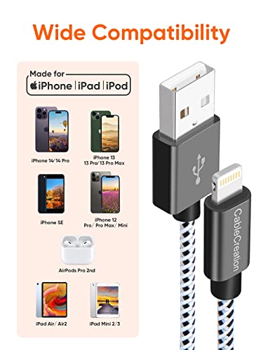 CableCreation 0.5 Feet Short iPhone Charger Cable, [MFi Certified] Lightning to USB Data Sync Cord, Compatible with iPhone 14/14 Pro, AirPods Pro, iPhone 13/13 Pro/12, iPad Pro, Air, 0.15M Black&White