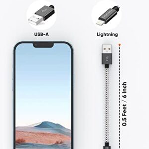 CableCreation 0.5 Feet Short iPhone Charger Cable, [MFi Certified] Lightning to USB Data Sync Cord, Compatible with iPhone 14/14 Pro, AirPods Pro, iPhone 13/13 Pro/12, iPad Pro, Air, 0.15M Black&White