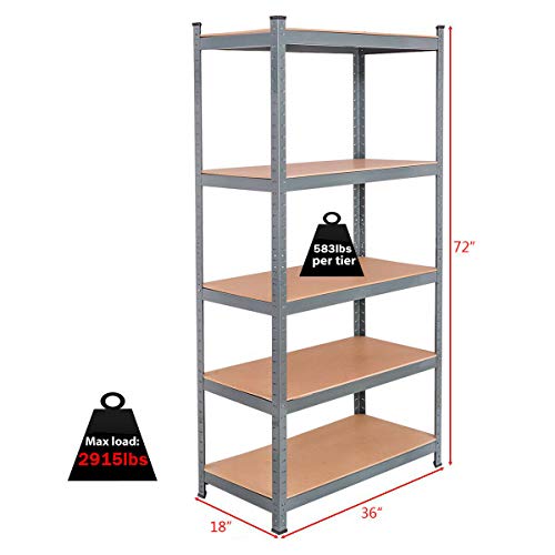 Tangkula 72" Storage Shelves, Heavy Duty Steel Frame 5-Tier Garage Shelf, Metal Multi-Use Storage Shelving Unit for Home/Office/Dormitory/Garage