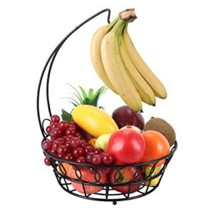 tqvai wire fruit basket bowl with banana hook hanger, black