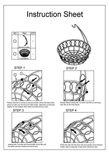 TQVAI Wire Fruit Basket Bowl with Banana Hook Hanger, Black