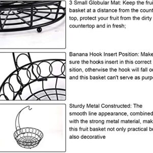 TQVAI Wire Fruit Basket Bowl with Banana Hook Hanger, Black