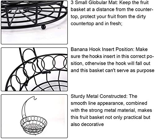 TQVAI Wire Fruit Basket Bowl with Banana Hook Hanger, Black