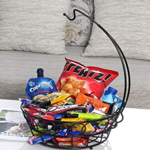 TQVAI Wire Fruit Basket Bowl with Banana Hook Hanger, Black