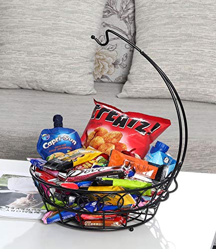 TQVAI Wire Fruit Basket Bowl with Banana Hook Hanger, Black