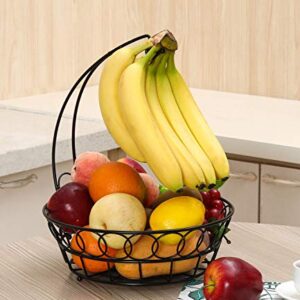 TQVAI Wire Fruit Basket Bowl with Banana Hook Hanger, Black