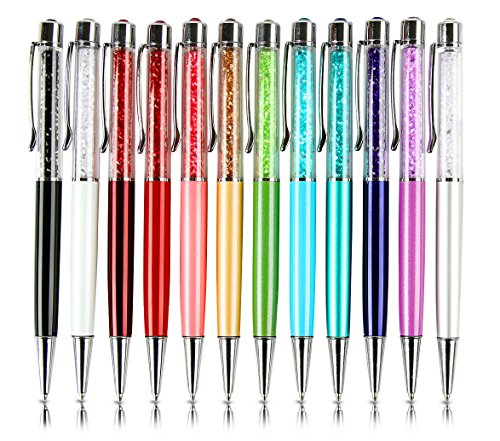 MengRan® Bling Bling Slim Crystal Diamond pens ink Ballpoint Pens,Black ink,(Pack of 12)