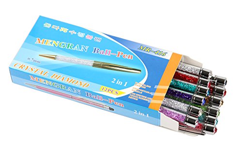 MengRan® Bling Bling Slim Crystal Diamond pens ink Ballpoint Pens,Black ink,(Pack of 12)