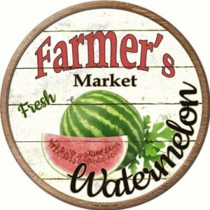 smart blonde farmers market watermelon novelty metal circular sign c-624