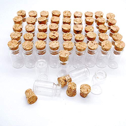 Healthcom 100 Pcs 0.5ML Cork Bottles Vials Clear Glass Bottles Mini Tiny Jars Bottles With Corks Miniature Glass Bottle With Cork Gift DIY Decoration Empty Sample Jars for Arts Crafts Party Favor,100 Botlles+100 Screws