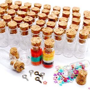 Healthcom 100 Pcs 0.5ML Cork Bottles Vials Clear Glass Bottles Mini Tiny Jars Bottles With Corks Miniature Glass Bottle With Cork Gift DIY Decoration Empty Sample Jars for Arts Crafts Party Favor,100 Botlles+100 Screws