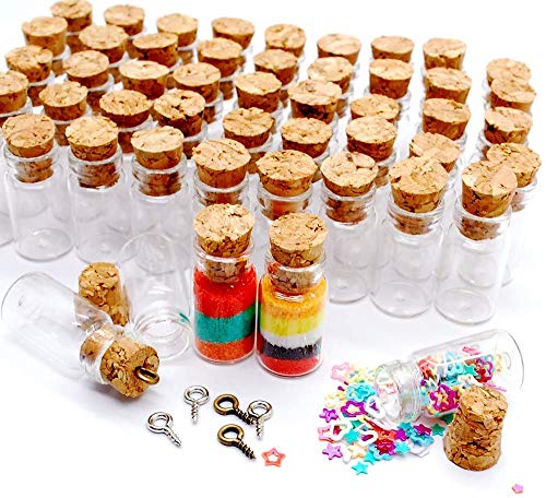 Healthcom 100 Pcs 0.5ML Cork Bottles Vials Clear Glass Bottles Mini Tiny Jars Bottles With Corks Miniature Glass Bottle With Cork Gift DIY Decoration Empty Sample Jars for Arts Crafts Party Favor,100 Botlles+100 Screws