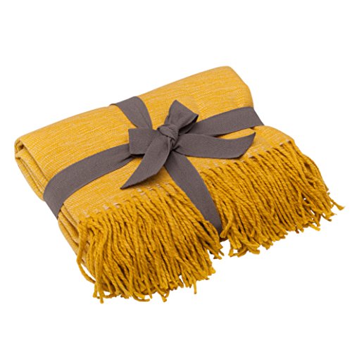 Solid Soft Yellow Throw Blanket with Fringe Tassel - 50" x 60", Light Yellow Throw Blanket, Mustard Yellow Throw for Couch and Bed, Autumn & Fall Patio Throw Blanket, Perfect for Outdoor and Indoor