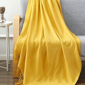 Solid Soft Yellow Throw Blanket with Fringe Tassel - 50" x 60", Light Yellow Throw Blanket, Mustard Yellow Throw for Couch and Bed, Autumn & Fall Patio Throw Blanket, Perfect for Outdoor and Indoor