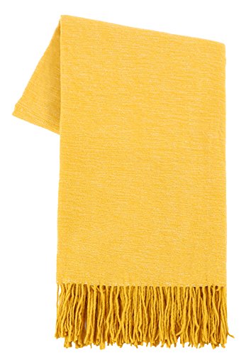 Solid Soft Yellow Throw Blanket with Fringe Tassel - 50" x 60", Light Yellow Throw Blanket, Mustard Yellow Throw for Couch and Bed, Autumn & Fall Patio Throw Blanket, Perfect for Outdoor and Indoor