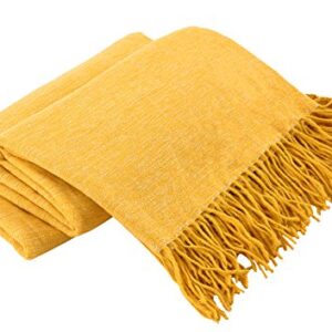 Solid Soft Yellow Throw Blanket with Fringe Tassel - 50" x 60", Light Yellow Throw Blanket, Mustard Yellow Throw for Couch and Bed, Autumn & Fall Patio Throw Blanket, Perfect for Outdoor and Indoor