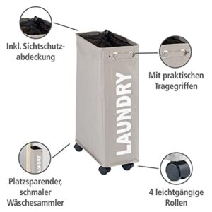 Taupe Corno slimLaundry basket - thin Laundry Hamper with wheels - small space laundry bin - narrow hamper, laundry collector, laundry basket with wheels