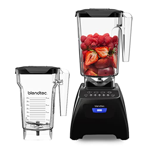 Blendtec Classic 575 Blender with WildSide+ Jar (90 oz) and FourSide Jar (75 oz) BUNDLE, Commercial-Grade Power, Self-Cleaning, 4 Pre-programmed Cycles, 5-Speeds, Black