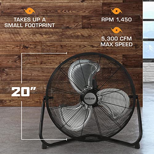 Hurricane Floor Fan - 20 Inch, Pro Series, High Velocity, Heavy Duty Metal Floor Fan for Industrial, Commercial, Residential, and Greenhouse Use - ETL Listed, Black