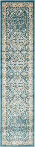 unique loom oslo collection traditional botanical teal runner rug (3' x 13')