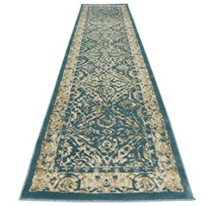 Unique Loom Oslo Collection Traditional Botanical Teal Runner Rug (3' x 13')