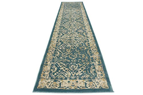 Unique Loom Oslo Collection Traditional Botanical Teal Runner Rug (3' x 13')