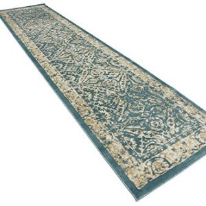 Unique Loom Oslo Collection Traditional Botanical Teal Runner Rug (3' x 13')