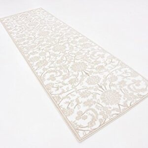 Unique Loom Rushmore Collection Area Rug - Taft (3' x 9' 10" Runner, Snow White/ Beige)