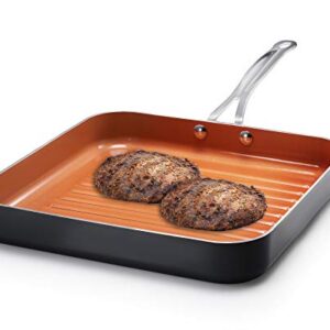 Gotham Steel Grill Pan – 10.5” Square Aluminum Grill Pan with Nonstick Surface, Sear Ridges and Stainless Steel Handle, Dishwasher and Oven Safe