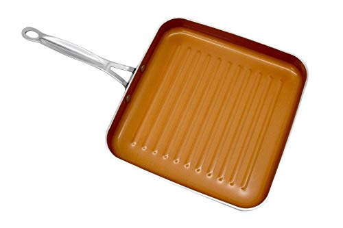 Gotham Steel Grill Pan – 10.5” Square Aluminum Grill Pan with Nonstick Surface, Sear Ridges and Stainless Steel Handle, Dishwasher and Oven Safe