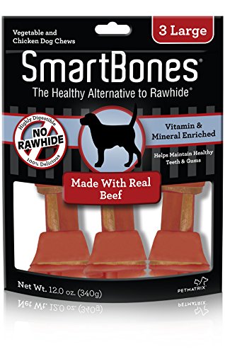 SmartBones Dog Chews, Rawhide-Free Dog Bones Made With Real Meat and Vegetables, 3 Count Large