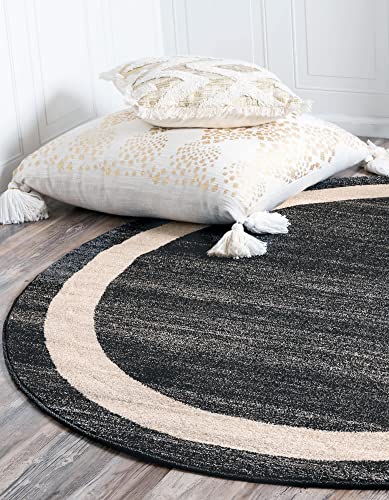 Unique Loom Del Mar Collection Area Rug - Maria (7' 10" Round, Black/ Ivory)