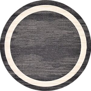 Unique Loom Del Mar Collection Area Rug - Maria (7' 10" Round, Black/ Ivory)