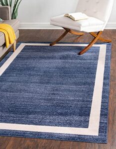 unique loom del mar collection area rug - maria (7' 1" x 10' rectangle, navy blue/ ivory)