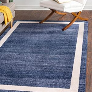 Unique Loom Del Mar Collection Area Rug - Maria (7' 1" x 10' Rectangle, Navy Blue/ Ivory)