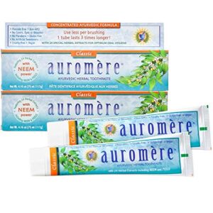 auromere ayurvedic herbal toothpaste, classic licorice flavour - vegan, natural, non gmo, fluoride free, gluten free, with neem & peelu (4.16 oz), 2 pack