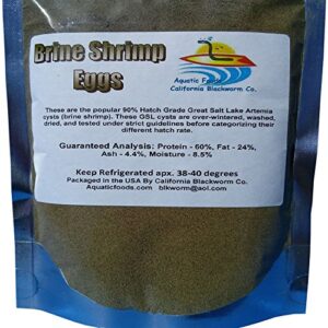 25 grams, brine shrimp eggs, premium grade a 90% hatch rate, great salt lake artemia cyst brine shrimp eggs. our eggs shipped from california. not from overseas or amazon warehouse ..25 grams