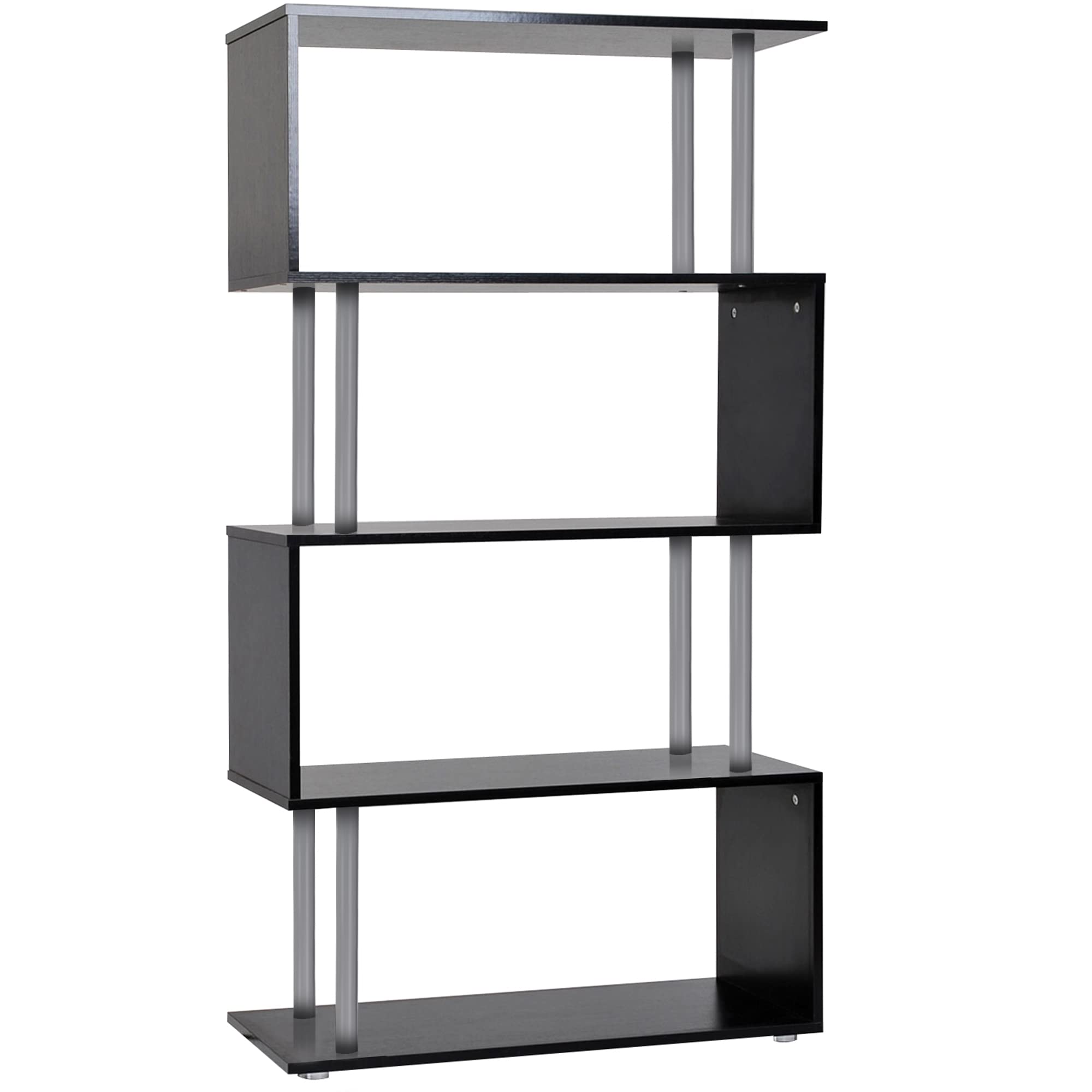 HOMCOM Modern S-Shaped 5 Tier Room Dividing Bookcase Wooden Storage Display Stand Shelf - Black