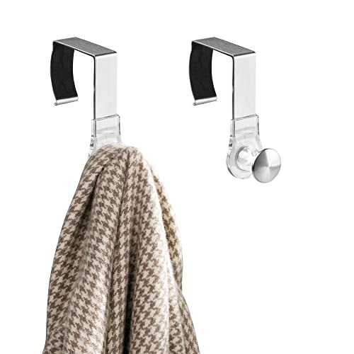 mDesign Modern Metal and Plastic Office Over The Cubicle Storage Organizer Hooks - Wall Panel Hangers for Hanging Accessories, Coats, Hats, Purses, Bags, Keychain - 2 Pack - Clear/Brushed