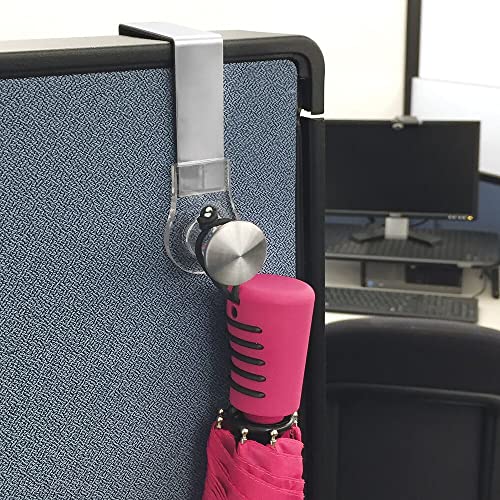 mDesign Modern Metal and Plastic Office Over The Cubicle Storage Organizer Hooks - Wall Panel Hangers for Hanging Accessories, Coats, Hats, Purses, Bags, Keychain - 2 Pack - Clear/Brushed